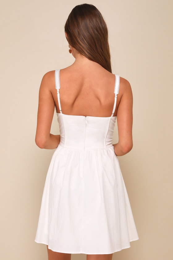 Lulus Deeply Charming White Lace Bustier Ribbon Mini Dress In White