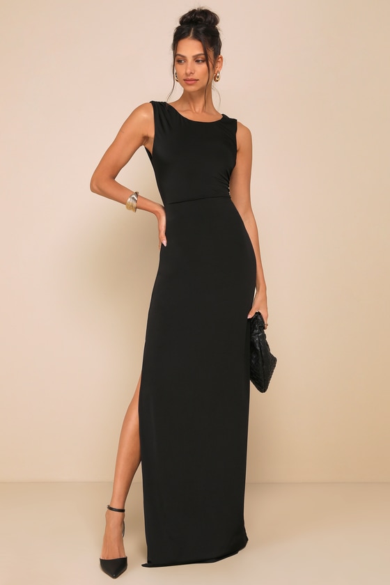 Significant Allure Black Slinky Knit Ruched Maxi Dress 1