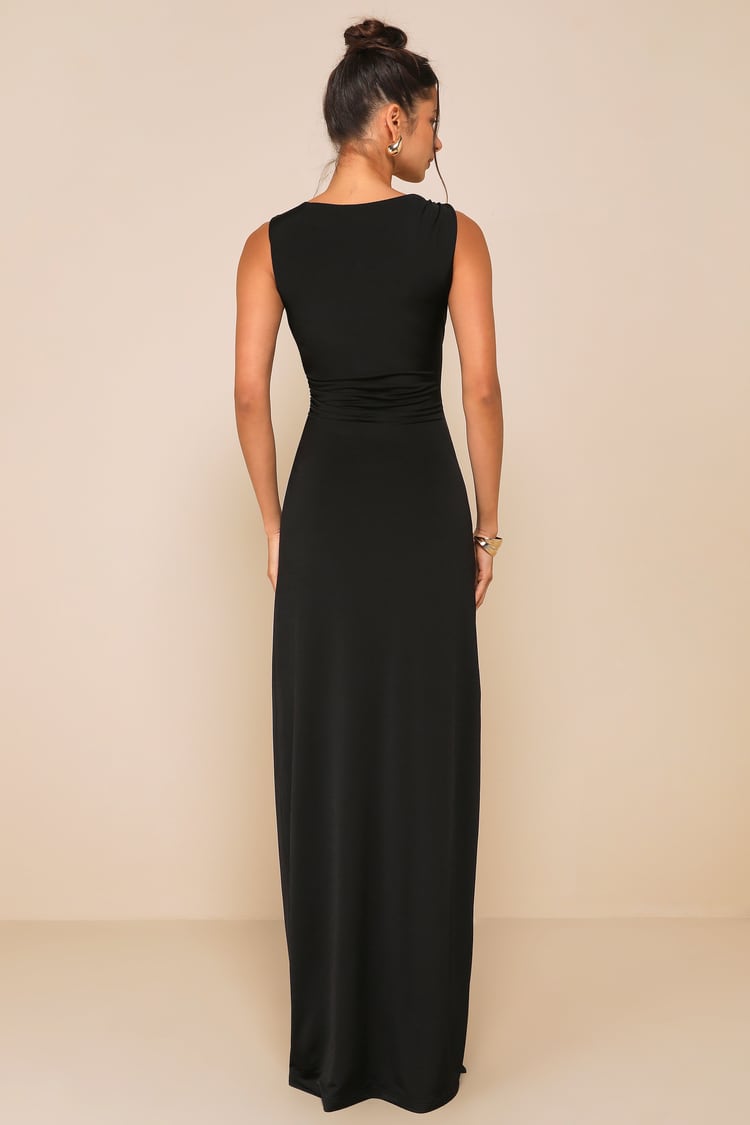 Significant Allure Black Slinky Knit Ruched Maxi Dress