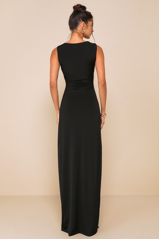 Significant Allure Black Slinky Knit Ruched Maxi Dress 4