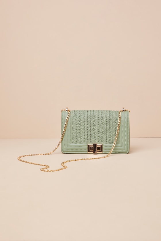 Lulus Let's Go Out Later Sage Braided Crossbody Bag In Green