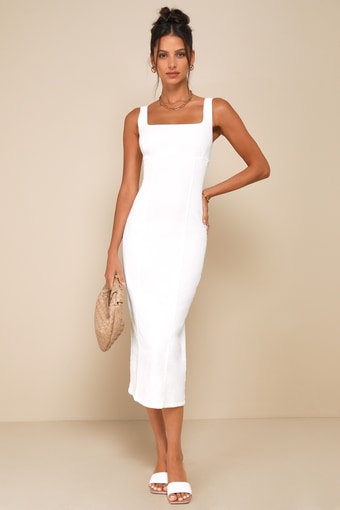 Estrid White Lace Tiered Midi Dress