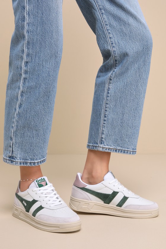 Topspin White and Evergreen Color Block Suede Sneakers 1