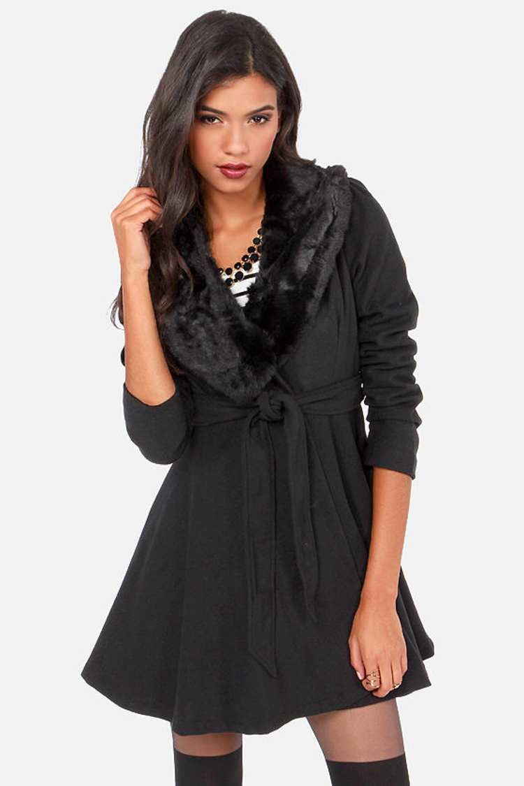 Cute Black Coat - Frock Coat - Faux Fur Coat - $90.00 - Lulus