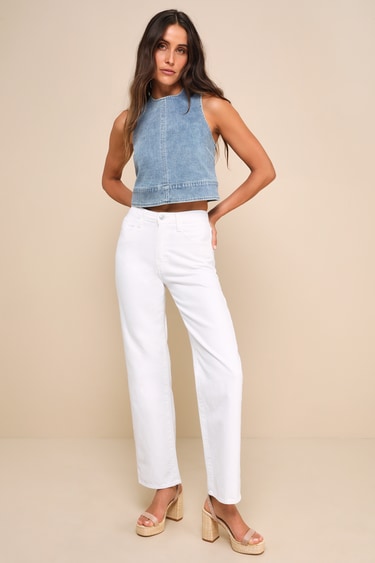 Light Wash Denim Top Denim Crop Top Crew Neck Denim Top Lulus