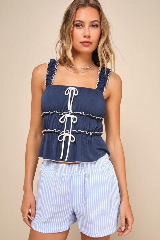 Caral Light Blue and White Striped Boxer-Style Shorts 4