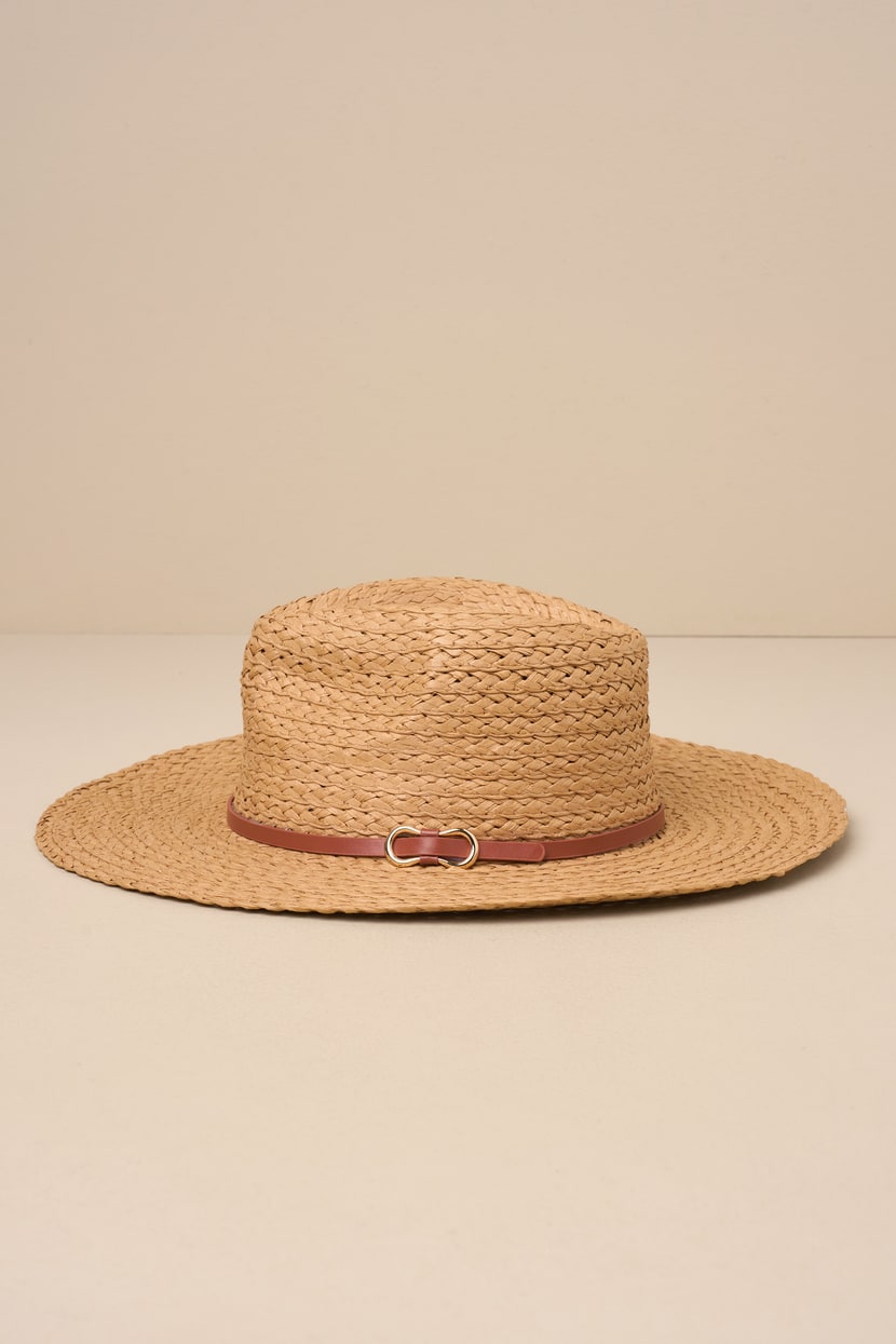 Tan Straw Sun Hat w/ Brown Leather Belt & Buckle Detail Stetson Rush Straw Sun Hat – McKinney Hat Company main image 4