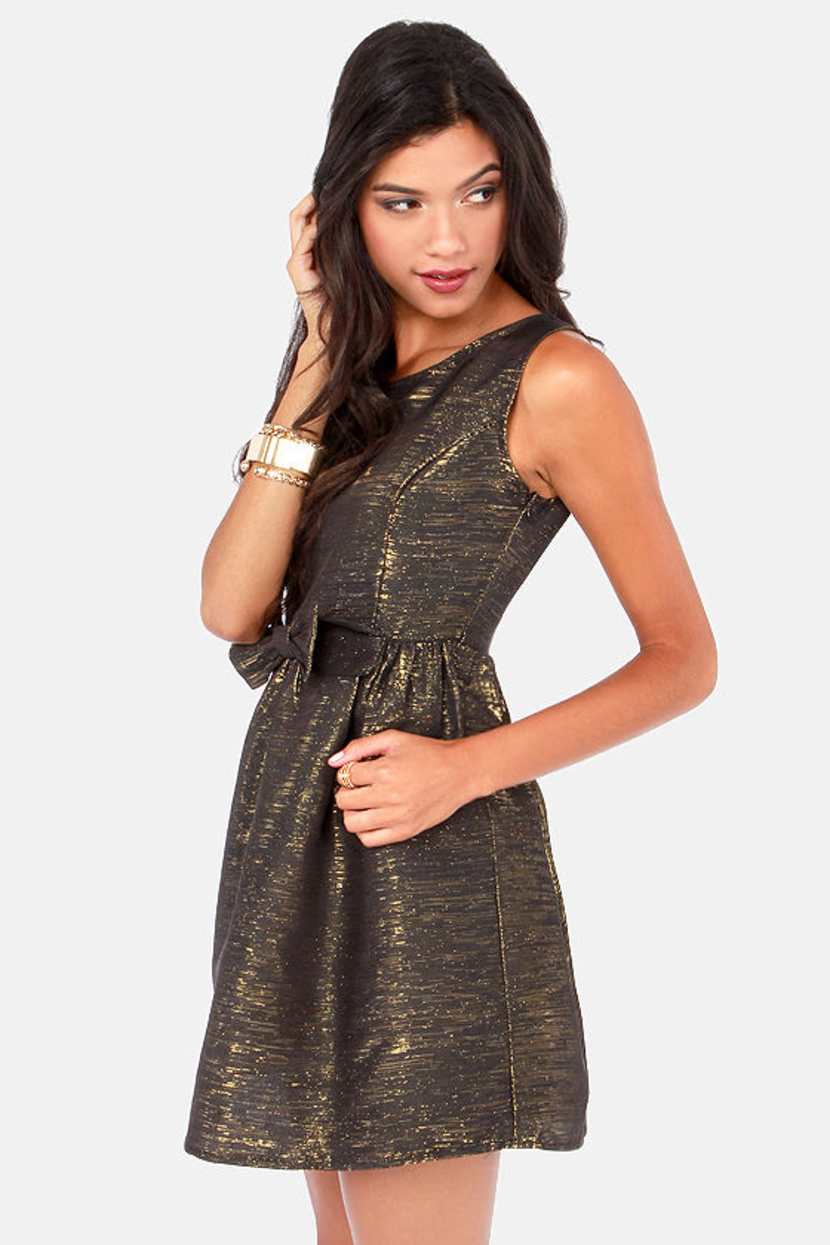 Pretty Gold Dress - Black Dress - Metallic Dress - $47.00 - Lulus