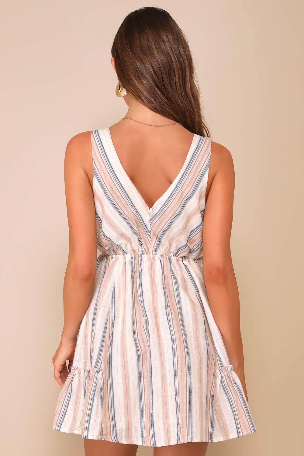 Precious Destiny Cream Multi Striped Mini Dress With Pockets