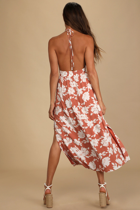 Orange Floral Print Dress - Orange Midi Dress - Orange Sundress - Image 4