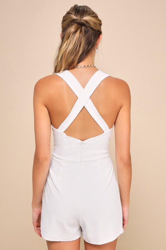 Lulus Latest Crush White Sleeveless Backless Skort Romper In White