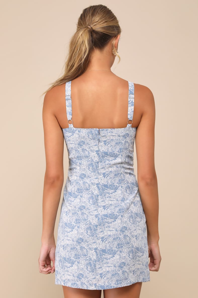 Exuberant Chicness Blue Floral Sleeveless Mini Dress