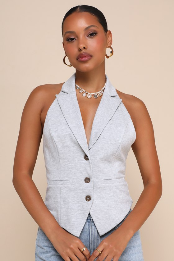 Lulus Simple Excellence Heather Grey Backless Vest Top In Heather Grey