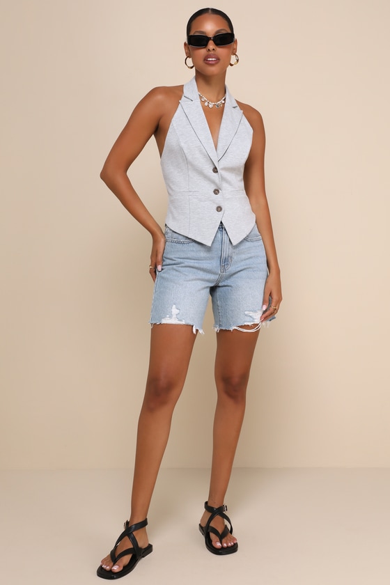 Lulus Simple Excellence Heather Grey Backless Vest Top In Heather Grey