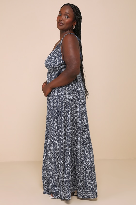 Navy Blue Print Dress - Print Maxi Dress - Sleeveless Maxi - Lulus