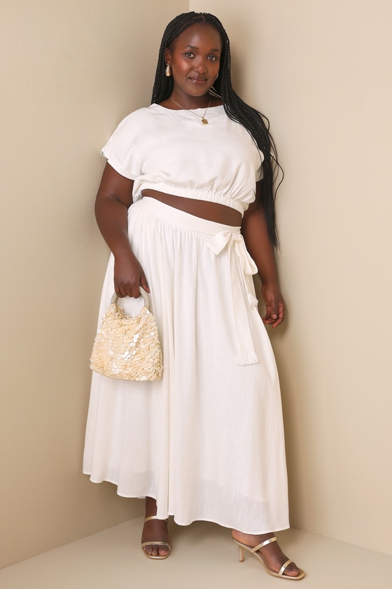 White Two-Piece Dress - Linen Midi Dress - Short Sleeve Dress - Lulus
