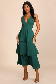 Celebration Time Emerald Green Sleeveless Tiered Midi Dress