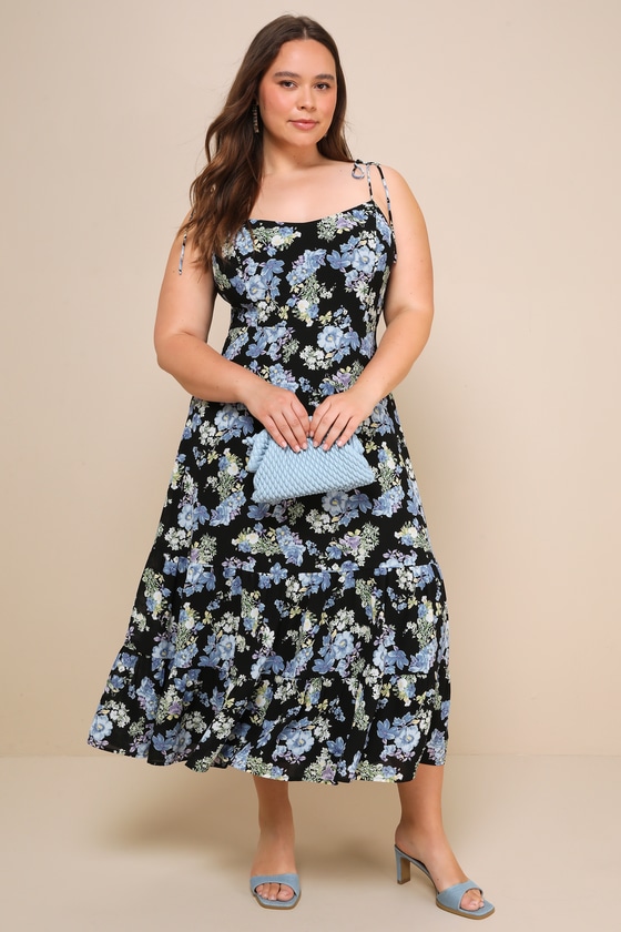 Started With a Kiss Black Floral Print Tie-Strap Tiered Dress 1