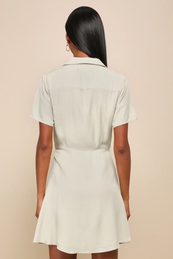 Pleasant Darling Beige Short Sleeve Button-Up Mini Dress 6