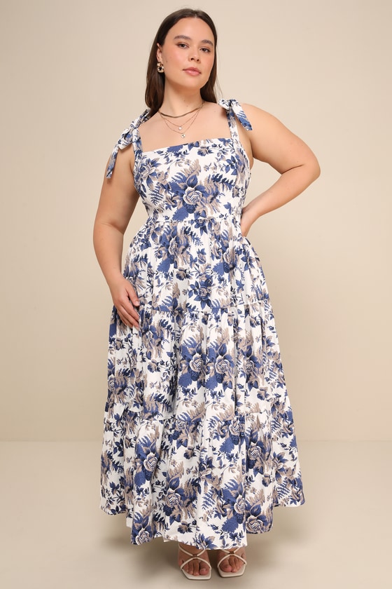 Mallorca Memories White Floral Print Tiered Tie-Strap Maxi Dress 1