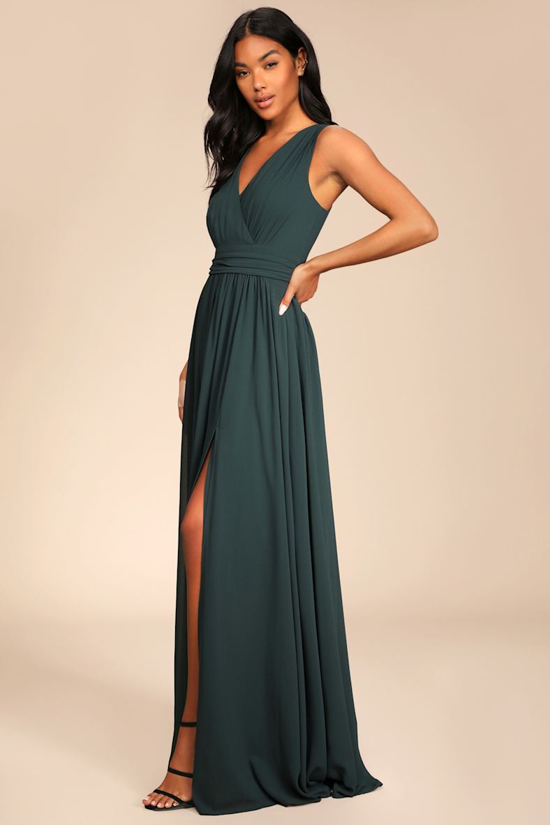 Thoughts of Hue Emerald Green Surplice Maxi Dress