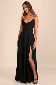 Romantically Speaking Black Cowl Lace-Up Maxi Dress 1