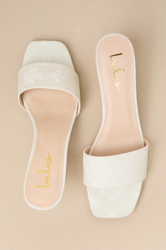 Lulus Rosmarine Ivory Floral Square-toe High Heel Slide Sandals In Ivory