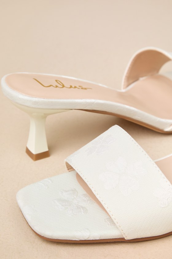Lulus Rosmarine Ivory Floral Square-toe High Heel Slide Sandals In Ivory