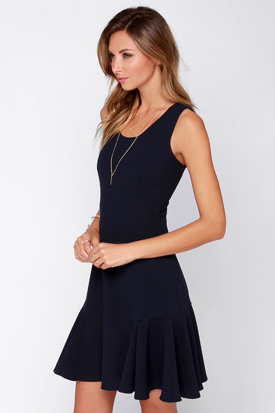 Navy Blue Dress - Drop Waist Dress - Swing Dress - $66.00