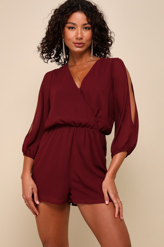 Luck and Love Burgundy Three-Quarter Sleeve Romper 1