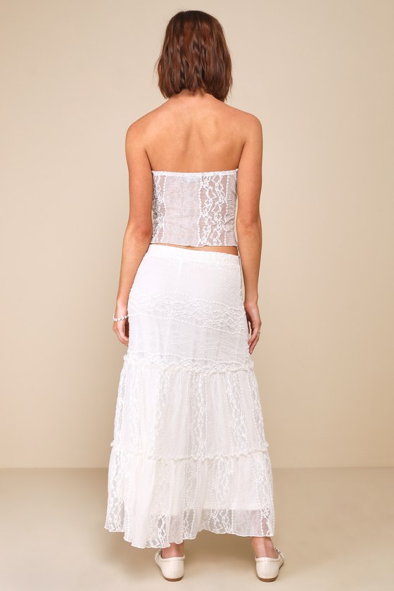 Lulus Flawless Breeze Ivory Lace Tiered Strapless Two-piece Midi Dress In Ivory