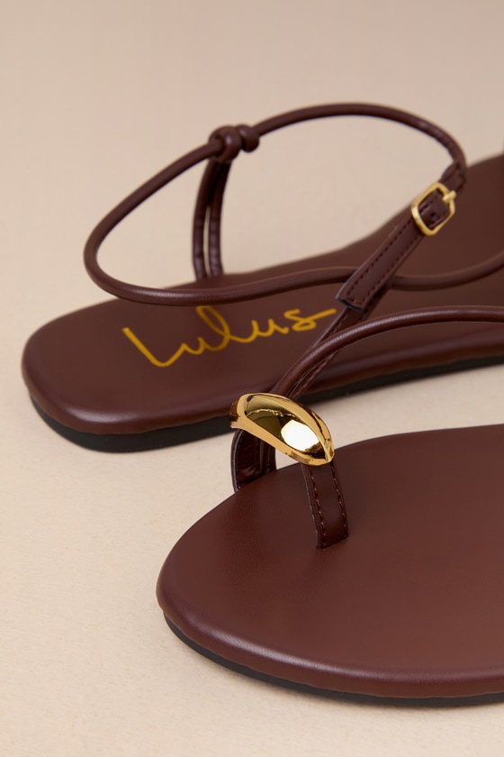 Lulus Hendron Chocolate Brown Flat Ankle Strap Sandals In Brown
