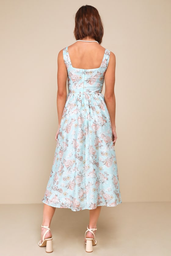 Lulus Darling Adoration Light Blue Floral Midi Dress With Pockets In Light Blue