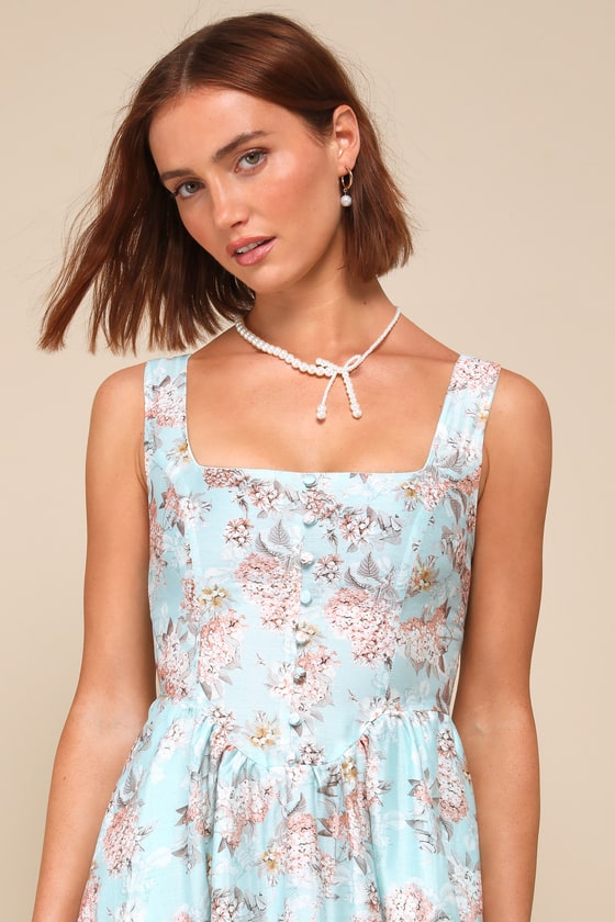 Lulus Darling Adoration Light Blue Floral Midi Dress With Pockets In Light Blue