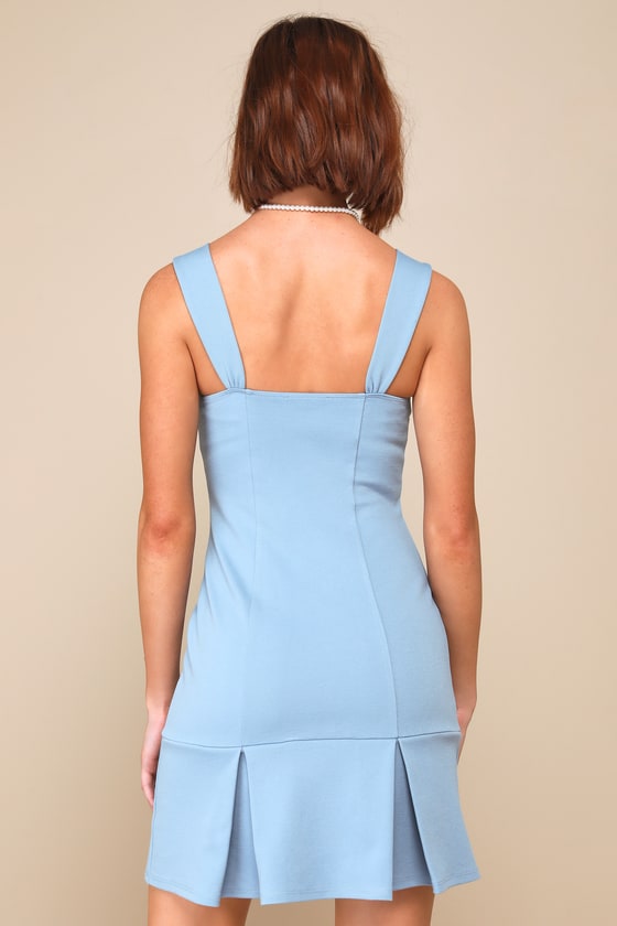 Lulus Impeccable Cutie Blue Sleeveless Bow Drop Waist Mini Dress In Blue