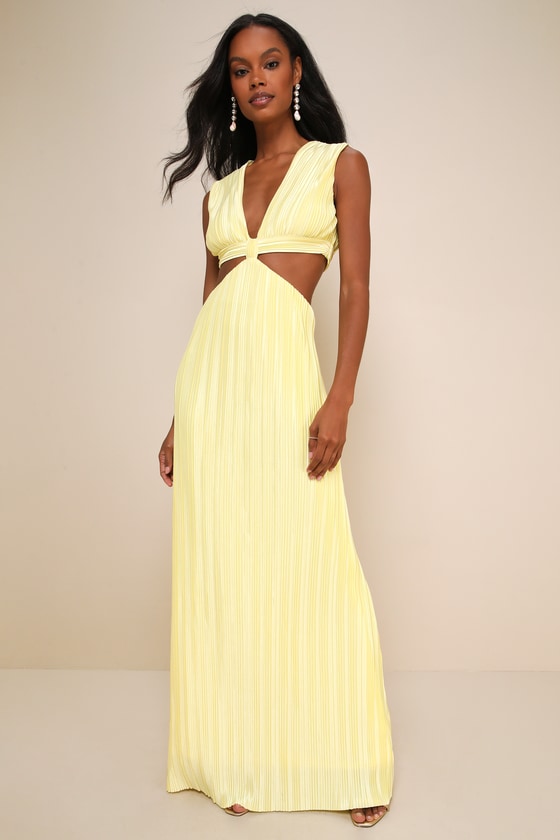 Glamorous Mentality Yellow Plisse Cutout Maxi Dress 2