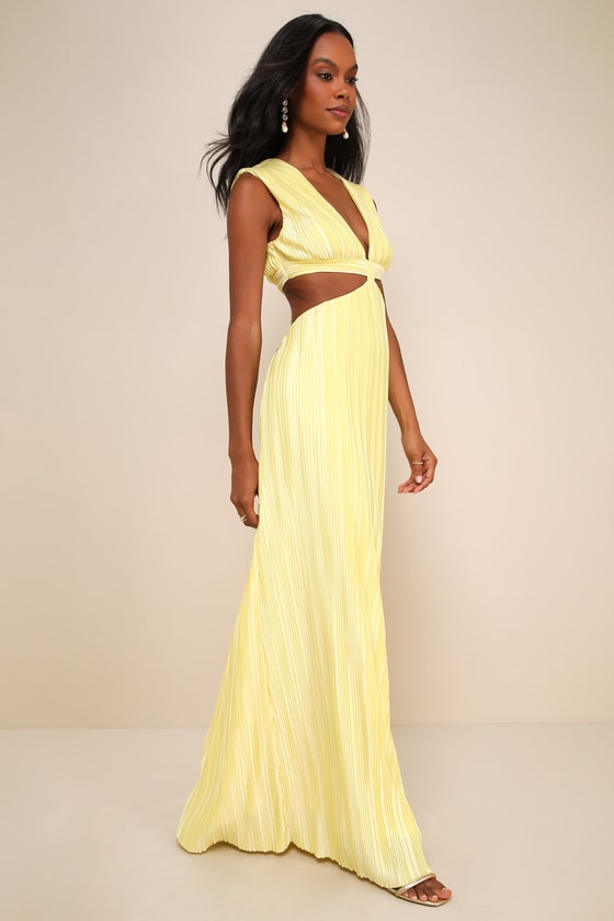 Lulus Glamorous Mentality Yellow Plisse Cutout Maxi Dress In Yellow