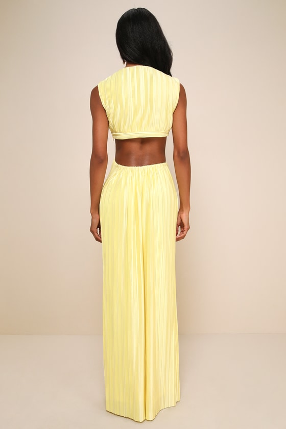 Lulus Glamorous Mentality Yellow Plisse Cutout Maxi Dress In Yellow