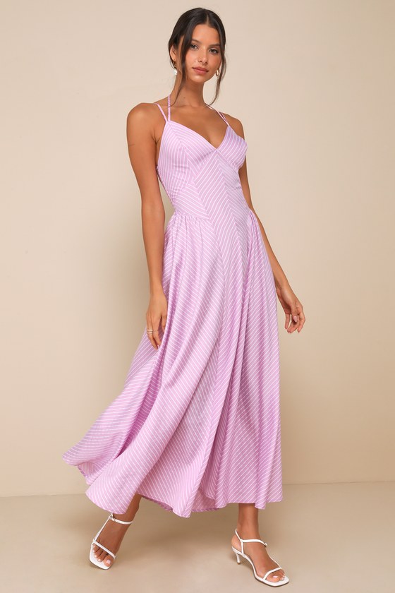 Lulus Immaculate Perfection Lilac Striped Double Strap Midi Dress In Lilac