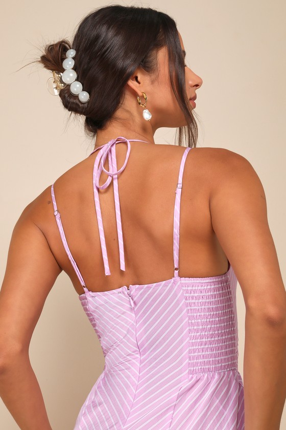 Lulus Immaculate Perfection Lilac Striped Double Strap Midi Dress In Lilac