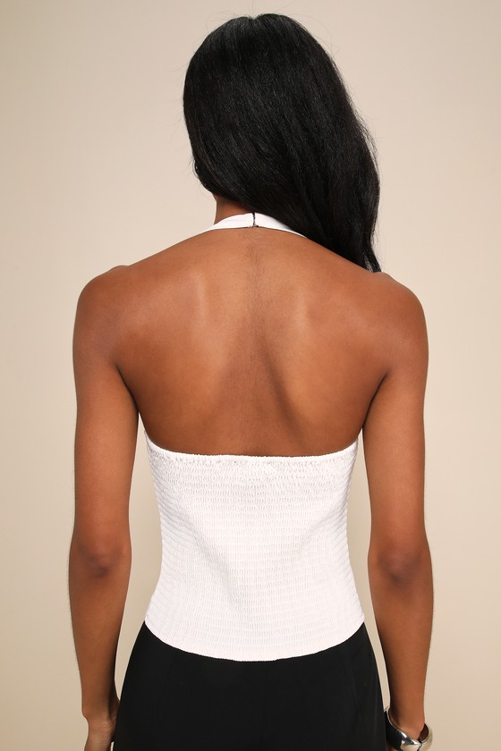 Lulus Sweetly Perfect Ivory Bow Sleeveless Halter Top In Ivory