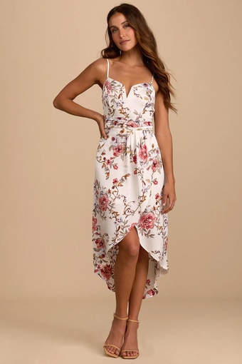 My Favorite Day Ivory Floral Print Tulip Skirt Midi Dress 1
