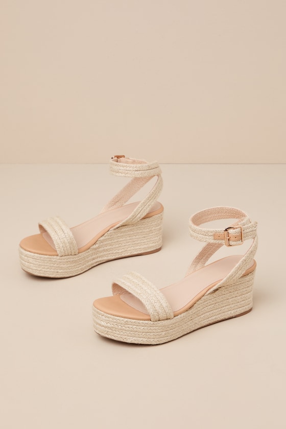 Haruna Natural Raffia Woven Ankle Strap Platform Wedge Sandals 1