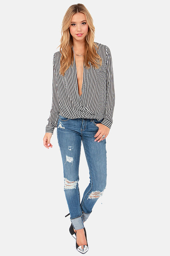 Outside the Lines Ivory and Black Striped Top