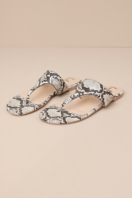 Lulus Mylee Natural Snake-embossed Flat Thong Sandals