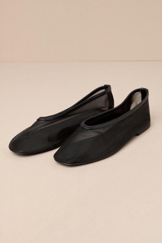 Lulus Aldan Black Sheer Mesh Ballet Flats In Black