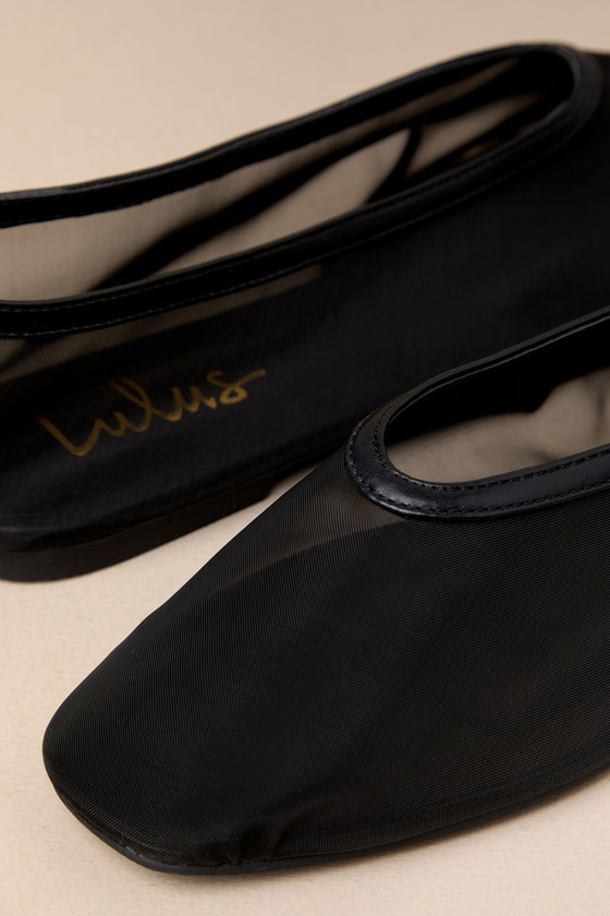Lulus Aldan Black Sheer Mesh Ballet Flats In Black