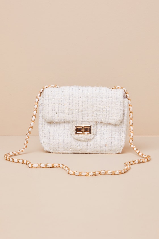 Spring Cheer White Multi Tweed Crossbody Bag 1