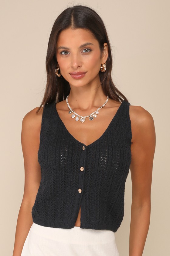 Lulus Elite Cuteness Navy Blue Button-front Sweater Vest Top In Navy Blue