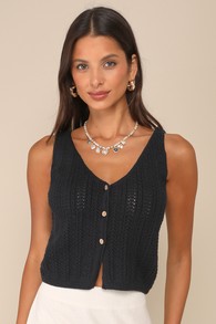Elite Cuteness Navy Blue Button-Front Sweater Vest Top 1